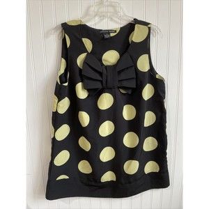 Antilia Femme Womens XL Tunic Blouse  Black Large Green Polka Dot Bow Sleeveless
